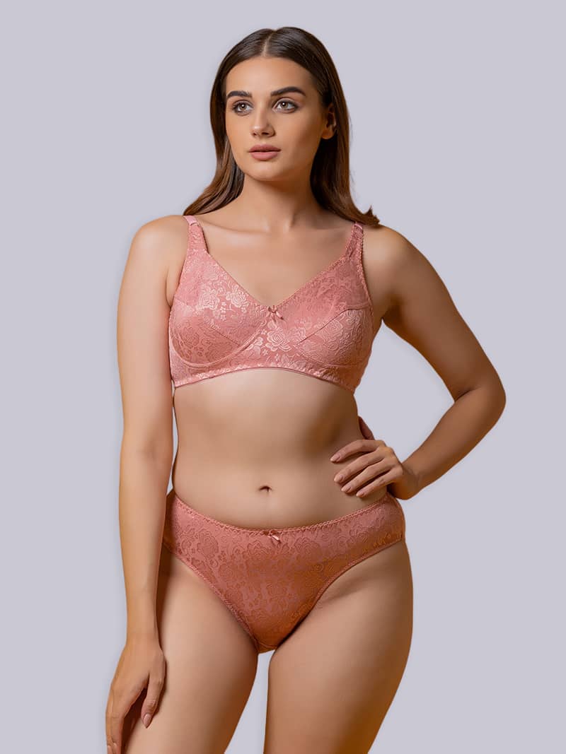 Nifty Net Non Padded Full Coverage Bra And Panty Set in Peach | Bold & Bae Fashion